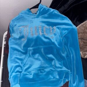 Juicy Couture Blue Velour Hoodie with Rhinestones